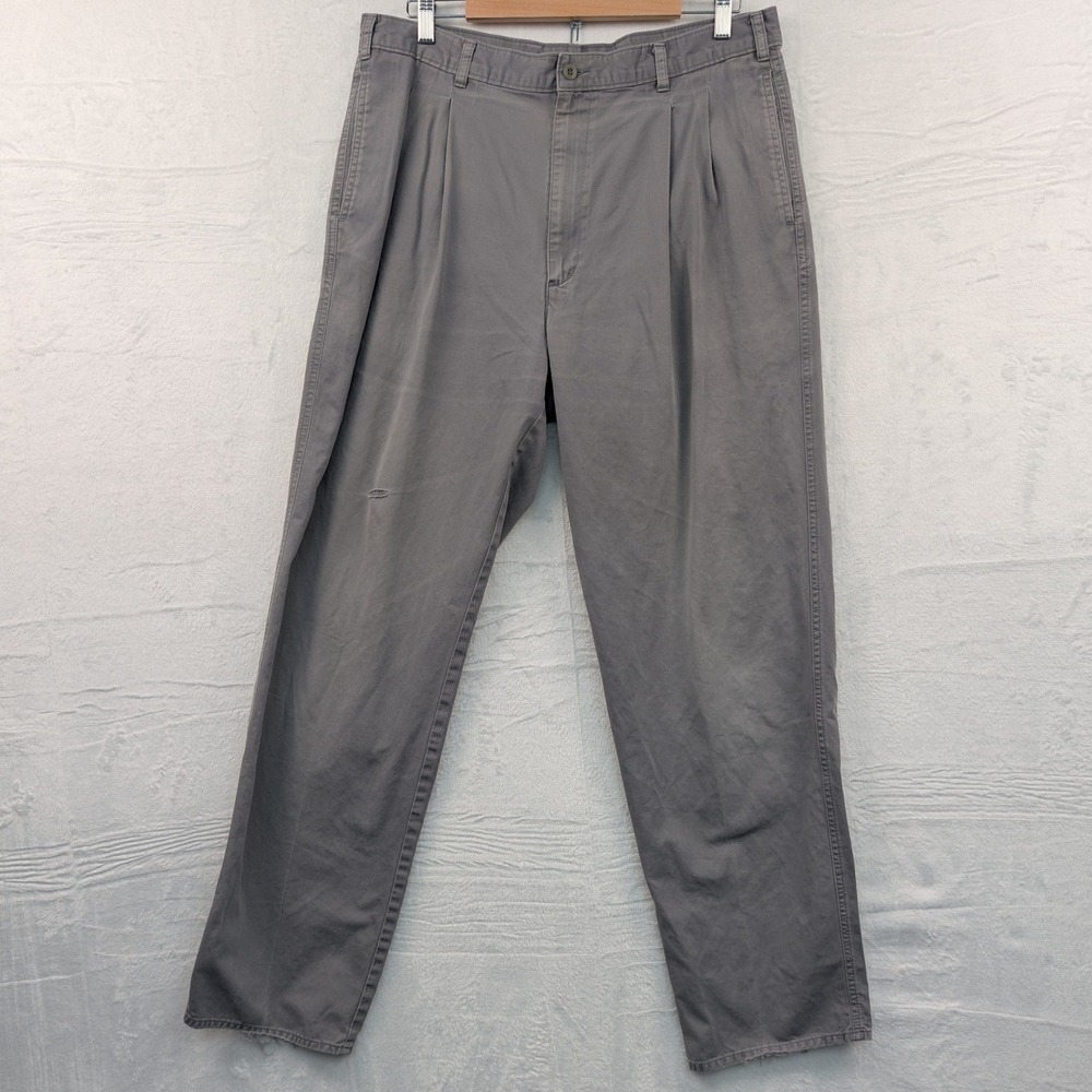 VTG Dockers Trousers Men's 38x33 Gray Pleated Chino Workwear Relaxed Fit 90s